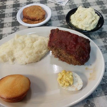 Cafe 136 - Mashed potatoes the brown gravy came out a bit later, deviled egg,cornbread, meatloaf, fried green tomatoes, and potato salad. - Burgers Near Me - Rising Fawn, Georgia Cafe 136 - Mashed potatoes the brown gravy came out a bit later, deviled egg,cornbread, meatloaf, fried green tomatoes, and potato salad. - Burgers Near Me - Rising Fawn, Georgia