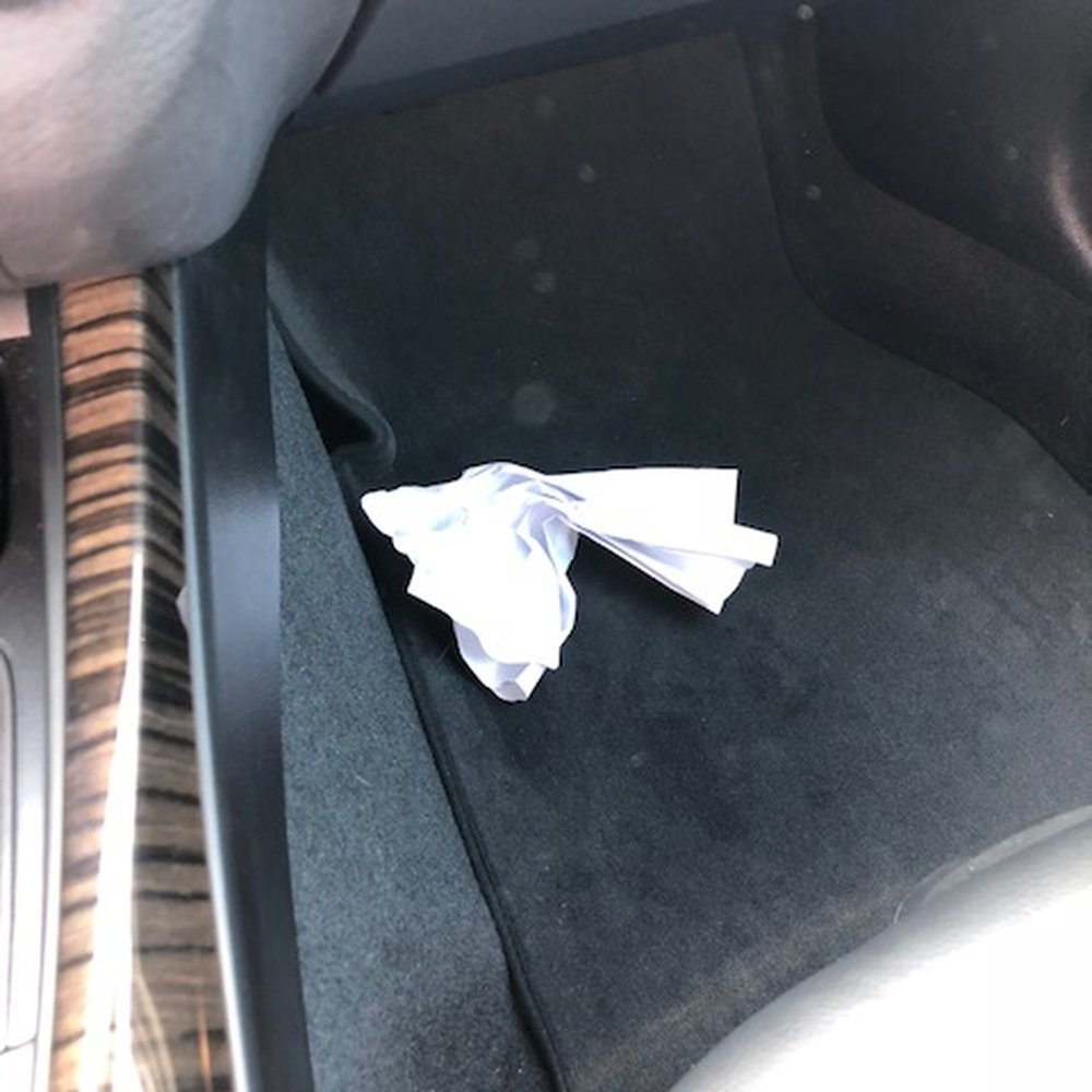 Car Spa - Crumpled "wash report" from one of the employees that was left on the passenger side floorboard. - Car Wash Near Me - Allen, Texas Car Spa - Crumpled "wash report" from one of the employees that was left on the passenger side floorboard. - Car Wash Near Me - Allen, Texas