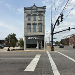 Gramps Coffee & Donuts - Outside view. Historic building.