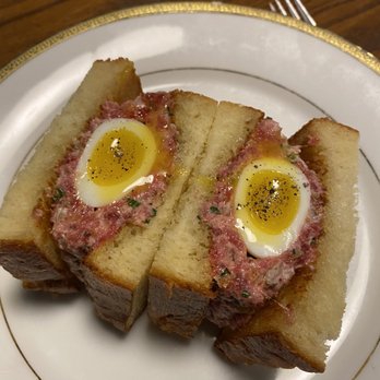 A5 Steakhouse - Beef tartare. Never seen presentation like this before. They are like little sammies! - Steakhouses Near Me - Denver, Colorado