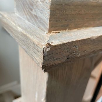 Atlanta Peach Movers - Close up - they offered to repair this with plastic epoxy. Plastic. On wood. How is that acceptable? - Movers Near Me - Atlanta, Georgia Atlanta Peach Movers - Close up - they offered to repair this with plastic epoxy. Plastic. On wood. How is that acceptable? - Movers Near Me - Atlanta, Georgia