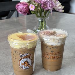 tu's super strong coffee with egg cream foam; saigon coffee with banana foam tu's super strong coffee with egg cream foam; saigon coffee with banana foam