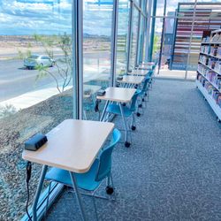 West Henderson Library - Study desks facing outside toward the view