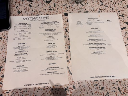 Menu photo 2 Shortwave Coffee St. Louis, MO
