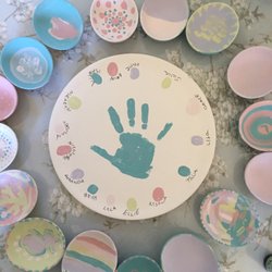 The Coloring Room - Birthday party fun!! Friends sign a special ceramic birthday cake plate for the guest of honor!
