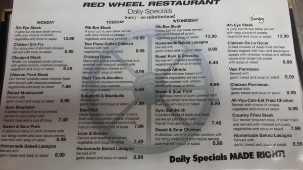 Menu photo 4 Red Wheel Restaurant Rantoul, IL
