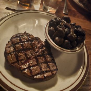The Drover Steakhouse - Whiskey Filet with sauteed mushrooms... so brown. No garnish. :( - Steakhouses Near Me - Omaha, Nebraska The Drover Steakhouse - Whiskey Filet with sauteed mushrooms... so brown. No garnish. :( - Steakhouses Near Me - Omaha, Nebraska