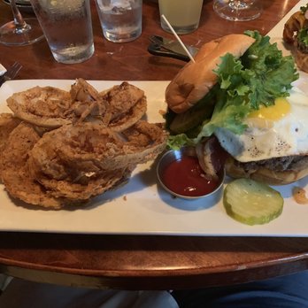 The Fork n Cork - My custom burger with onion rings - New American Near Me - Wilmington, North Carolina The Fork n Cork - My custom burger with onion rings - New American Near Me - Wilmington, North Carolina