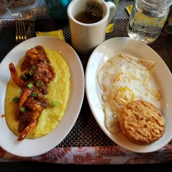 4 Brothers Breakfast - Shrimp and grits, with over medium eggs and lemon ginger tea. Delicious!! - Southern Near Me - Warren, New Jersey 4 Brothers Breakfast - Shrimp and grits, with over medium eggs and lemon ginger tea. Delicious!! - Southern Near Me - Warren, New Jersey