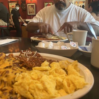 Russell's - Chili & Cheese Biscuit & Eggs Breakfast and Belgian Waffle Breakfast - American Near Me - Pasadena, California Russell's - Chili & Cheese Biscuit & Eggs Breakfast and Belgian Waffle Breakfast - American Near Me - Pasadena, California