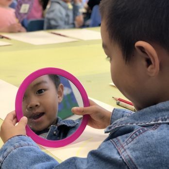 Learning Pathways - Looking at his face before he begins his self portrait! - Preschools Near Me - San Jose, California Learning Pathways - Looking at his face before he begins his self portrait! - Preschools Near Me - San Jose, California