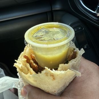 Aliberto's Jr - California burrito and chili container about the same width and 80% was expired pico de gallo. More like a flute than a burrito - Mexican Near Me - Seattle, Washington