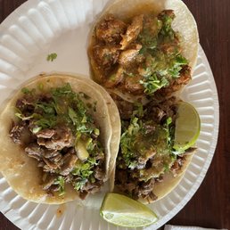 2 asada tacos and 1 pastor. Both were delicious. 2 asada tacos and 1 pastor. Both were delicious.