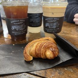 From left to right: an iced black coffee with a splash of lemonade, an iced vanilla latte, and lavender lemonade. From left to right: an iced black coffee with a splash of lemonade, an iced vanilla latte, and lavender lemonade.