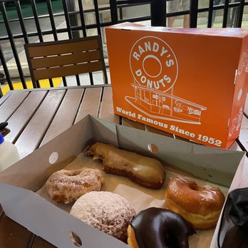 Randy's Donuts - Maple bar, chocolate raised, coconut, lemon filled. - Donuts Near Me - Santa Monica, California Randy's Donuts - Maple bar, chocolate raised, coconut, lemon filled. - Donuts Near Me - Santa Monica, California