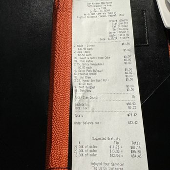 Gen Korean BBQ House - a receipt for a restaurant - Barbeque Near Me - Dallas, Texas Gen Korean BBQ House - a receipt for a restaurant - Barbeque Near Me - Dallas, Texas