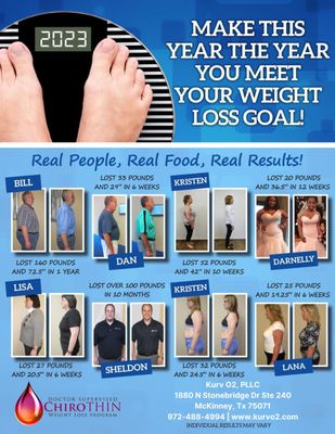 Chiro THIN™ Weight Loss Program - ChiroThin® Weight Loss Program at Kurv O2
Doctor-Supervised Weight Loss with Real, Sustainable Results
At Kurv O2 Advanced Chiropractic, we believe that optimal health includes more than just spinal alignment—it’s about your whole-body wellness. That’s why we proudly offer the ChiroThin® Weight Loss Program, a physician-supervised, clinically guided solution designed to help you safely lose weight, reduce inflammation, and reset your metabolism for long-term success.
What is ChiroThin®?
ChiroThin® is a natural, doctor-developed weight loss program that combines nutritional support, dietary guidance, and daily use of a proprietary ChiroThin nutritional supplement—all under the close supervision of your Kurv O2 care team. This 6-week program is designed to:
✔️ Burn fat
✔️ Preserve lean muscle
✔️ Reduce cravings
✔️ Improve energy
✔️ Promote healthy blood sugar and cholesterol levels
Unlike fad diets or synthetic medications, ChiroThin supports your body naturally, aligning with our mission to provide structural, functional, and metabolic care all in one place.
How It Works
The ChiroThin® Program involves:
🔹 A personalized low-glycemic, anti-inflammatory food plan that supports healthy eating habits and reduces internal stress on the body.
🔹 ChiroThin proprietary drops, taken daily to support healthy metabolism, hormone balance, and appetite control.
🔹 Weekly check-ins at Kurv O2, where we monitor your progress, adjust your plan if needed, and keep you accountable and supported.
🔹 Post-program guidance, to help you stabilize your weight loss and maintain your results long after your 6-week cycle.
Why It Works
Weight gain is often tied to hormonal imbalance, systemic inflammation, and metabolic dysfunction—all issues that traditional diets fail to address. ChiroThin targets these root causes by:
✅ Supporting the liver and other detox pathways
✅ Helping reset leptin and insulin sensitivity
✅ Improving satiety and reducing fat storage
✅ Encouraging better food choices and portion control
Because it’s medically guided, patients can lose significant weight without feeling deprived or exhausted—and they do it without medications, pre-packaged meals, or extreme exercise.
Is ChiroThin® Right for You?
The ChiroThin Program is ideal for:
💡 Anyone struggling to lose weight despite diet and exercise
💡 Individuals with inflammation, fatigue, or metabolic slowdown
💡 Postpartum moms seeking a healthy reset
💡 Busy professionals looking for safe, fast, guided results
💡 Chiropractic patients wanting to reduce structural stress and improve function through weight loss
Many of our patients report increased mobility, reduced joint pain, and faster progress with their chiropractic care after completing the ChiroThin program.
Why Do It at Kurv O2?
Unlike generic weight loss clinics, Kurv O2 brings together a whole-body approach—combining structural correction, functional therapies, and metabolic programs like ChiroThin® for comprehensive health transformation.
You’ll work one-on-one with our doctors and wellness team in a supportive, professional environment that’s focused on long-term success—not just the scale.
Ready to Start? Let’s Do This—Together.
Your best health is within reach. With ChiroThin® at Kurv O2, you’re not just losing weight—you’re gaining energy, confidence, and control over your health. Chiro THIN™ Weight Loss Program - ChiroThin® Weight Loss Program at Kurv O2
Doctor-Supervised Weight Loss with Real, Sustainable Results
At Kurv O2 Advanced Chiropractic, we believe that optimal health includes more than just spinal alignment—it’s about your whole-body wellness. That’s why we proudly offer the ChiroThin® Weight Loss Program, a physician-supervised, clinically guided solution designed to help you safely lose weight, reduce inflammation, and reset your metabolism for long-term success.
What is ChiroThin®?
ChiroThin® is a natural, doctor-developed weight loss program that combines nutritional support, dietary guidance, and daily use of a proprietary ChiroThin nutritional supplement—all under the close supervision of your Kurv O2 care team. This 6-week program is designed to:
✔️ Burn fat
✔️ Preserve lean muscle
✔️ Reduce cravings
✔️ Improve energy
✔️ Promote healthy blood sugar and cholesterol levels
Unlike fad diets or synthetic medications, ChiroThin supports your body naturally, aligning with our mission to provide structural, functional, and metabolic care all in one place.
How It Works
The ChiroThin® Program involves:
🔹 A personalized low-glycemic, anti-inflammatory food plan that supports healthy eating habits and reduces internal stress on the body.
🔹 ChiroThin proprietary drops, taken daily to support healthy metabolism, hormone balance, and appetite control.
🔹 Weekly check-ins at Kurv O2, where we monitor your progress, adjust your plan if needed, and keep you accountable and supported.
🔹 Post-program guidance, to help you stabilize your weight loss and maintain your results long after your 6-week cycle.
Why It Works
Weight gain is often tied to hormonal imbalance, systemic inflammation, and metabolic dysfunction—all issues that traditional diets fail to address. ChiroThin targets these root causes by:
✅ Supporting the liver and other detox pathways
✅ Helping reset leptin and insulin sensitivity
✅ Improving satiety and reducing fat storage
✅ Encouraging better food choices and portion control
Because it’s medically guided, patients can lose significant weight without feeling deprived or exhausted—and they do it without medications, pre-packaged meals, or extreme exercise.
Is ChiroThin® Right for You?
The ChiroThin Program is ideal for:
💡 Anyone struggling to lose weight despite diet and exercise
💡 Individuals with inflammation, fatigue, or metabolic slowdown
💡 Postpartum moms seeking a healthy reset
💡 Busy professionals looking for safe, fast, guided results
💡 Chiropractic patients wanting to reduce structural stress and improve function through weight loss
Many of our patients report increased mobility, reduced joint pain, and faster progress with their chiropractic care after completing the ChiroThin program.
Why Do It at Kurv O2?
Unlike generic weight loss clinics, Kurv O2 brings together a whole-body approach—combining structural correction, functional therapies, and metabolic programs like ChiroThin® for comprehensive health transformation.
You’ll work one-on-one with our doctors and wellness team in a supportive, professional environment that’s focused on long-term success—not just the scale.
Ready to Start? Let’s Do This—Together.
Your best health is within reach. With ChiroThin® at Kurv O2, you’re not just losing weight—you’re gaining energy, confidence, and control over your health.
