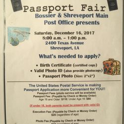 USPS - 12/16/17. Saturday. Passport Fair today. 8am-1pm.