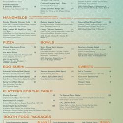 Cabana Pool Bar - Menu