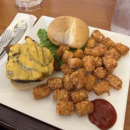 Cowgirl burger w/ buffalo and tots.