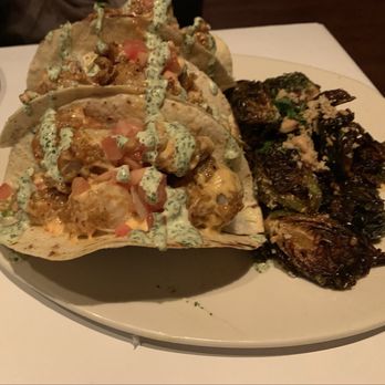 Bonefish Grill - Course 2: Bang Bang Shrimp Tacos and brussel sprouts - Seafood Near Me - Novi, Michigan