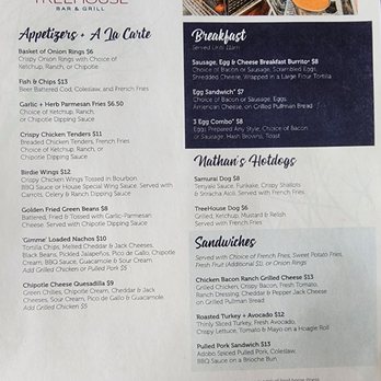 Treehouse Bar & Grill - Menu side B, Jan '24 - Bars Near Me - Brea, California
