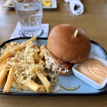 Brennecke's Beach Broiler - Tagarashi Ahi Sandwich with spicy Aioli and garlic Parmesan fries - Seafood Near Me - Koloa, Hawaii