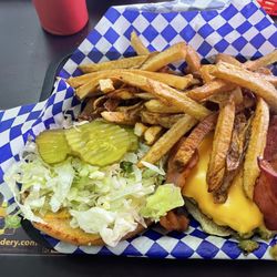 Dick's Cafe - Green Chile Cheese Burger with Bacon.