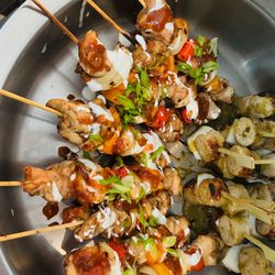 Cin City Cuisine Catering and Private Chef Service - Chicken Fajita and Hatch Chile Sausage Skewers