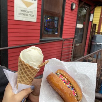 Novel Ice Cream - Lavender honey & chocolate sprinkles with a awesome doughnut - Desserts Near Me - Phoenix, Arizona