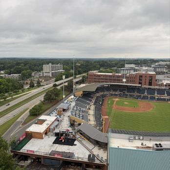 The Lenny - View of the stadium from the terrace. - Bars Near Me - Durham, North Carolina