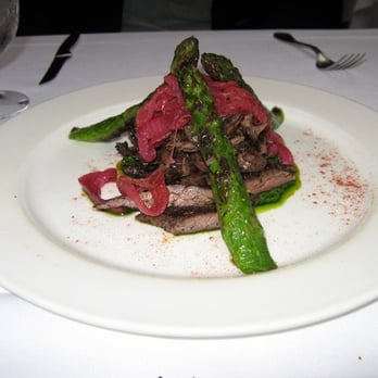 Babbo - Barbecued Skirt Steak  with Asparagus "alla Piastra" and Salsa Verde - Italian Near Me - New York, New York