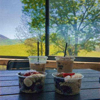 JumpinGoat Coffee Roasters & Tasting Room - iced Sweet Cream Vanilla Coffee iced glamping latte two acai bowls - Wine Bars Near Me - Cleveland, Georgia JumpinGoat Coffee Roasters & Tasting Room - iced Sweet Cream Vanilla Coffee iced glamping latte two acai bowls - Wine Bars Near Me - Cleveland, Georgia