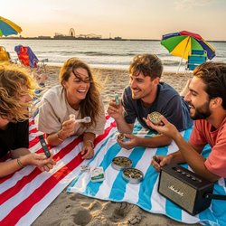 Design 710 Dispensary - A group of young people on the beach enjoying each others company with cannabis products, and music