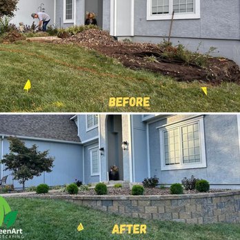 GreenArt Landscaping - Front yard transformation: Custom stone retaining wall and landscape design. Boost your curb appeal with GreenArt Landscaping's expertise! - Landscaping Near Me - Kansas City, Kansas GreenArt Landscaping - Front yard transformation: Custom stone retaining wall and landscape design. Boost your curb appeal with GreenArt Landscaping's expertise! - Landscaping Near Me - Kansas City, Kansas