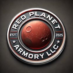 Red Planet Armory - Red Planet Armory LLC's Logo. Established in 2025. Mars the "Red Planet" is at the center of the logo.