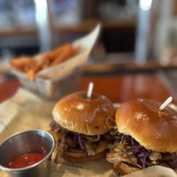 City Sliders - BBQ Shredded Pork  Sweet potato fries
