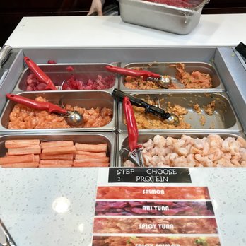Hula - Station 2 (after selecting entree form and rice type): Pick Your Protein - Poke Near Me - San Antonio, Texas Hula - Station 2 (after selecting entree form and rice type): Pick Your Protein - Poke Near Me - San Antonio, Texas