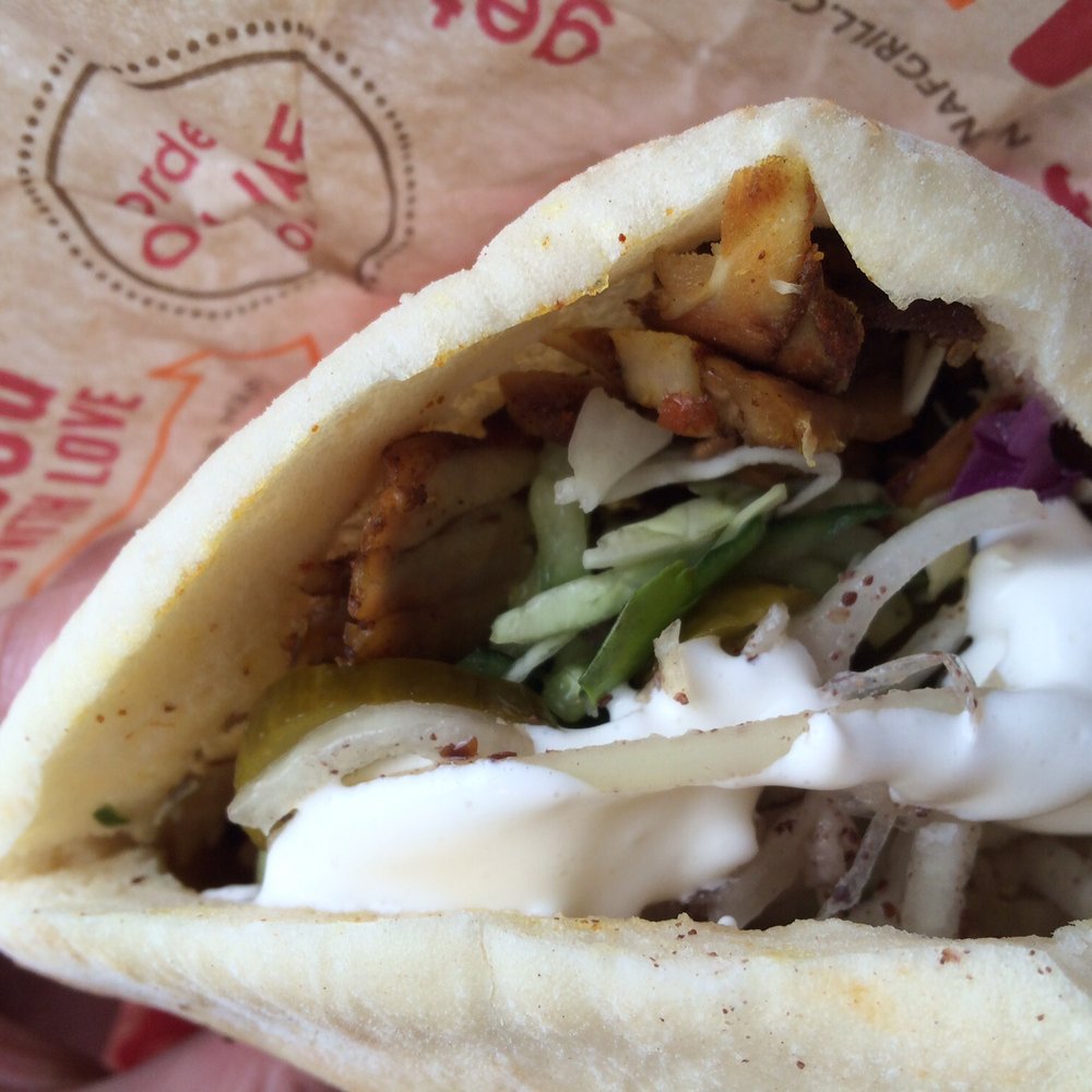 Naf Naf Grill - Chicken shawarma on pita with basically everything + extra pickles and extra garlic sauce - Middle Eastern Near Me - Eden Prairie, Minnesota Naf Naf Grill - Chicken shawarma on pita with basically everything + extra pickles and extra garlic sauce - Middle Eastern Near Me - Eden Prairie, Minnesota