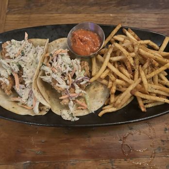 Mash'D - Honey, glazed chicken tacos with crispy french fries - New American Near Me - San Antonio, Texas
