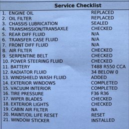 Service checklist at no additional charge when Pay for oil change. Service checklist at no additional charge when Pay for oil change.