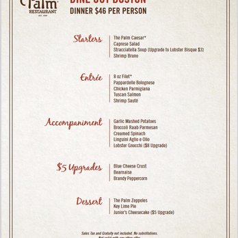 The Palm - Boston - Menu posted online at Dine Out Boston on 3/12/23 - Seafood Near Me - Boston, Massachusetts