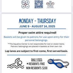 Irwindale Recreation - Lap swim flyer with no information on minimum age to participate.