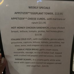 Specials menu Specials menu