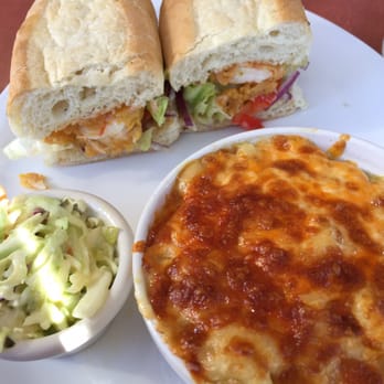RD's Southern BBQ - Shrimp Po'Boy with a side of coleslaw and mac and cheese. - Southern Near Me - Brampton, Ontario RD's Southern BBQ - Shrimp Po'Boy with a side of coleslaw and mac and cheese. - Southern Near Me - Brampton, Ontario