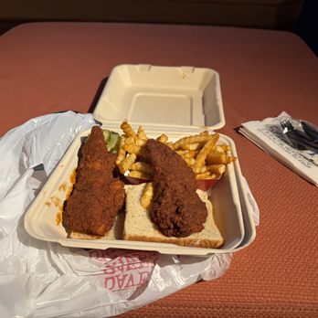 Dave's Hot Chicken - One is mild and the other is medium. Not a world of difference and I'll probably order mild the next time. - Chicken Shop Near Me - Bailey's Crossroads, Virginia Dave's Hot Chicken - One is mild and the other is medium. Not a world of difference and I'll probably order mild the next time. - Chicken Shop Near Me - Bailey's Crossroads, Virginia