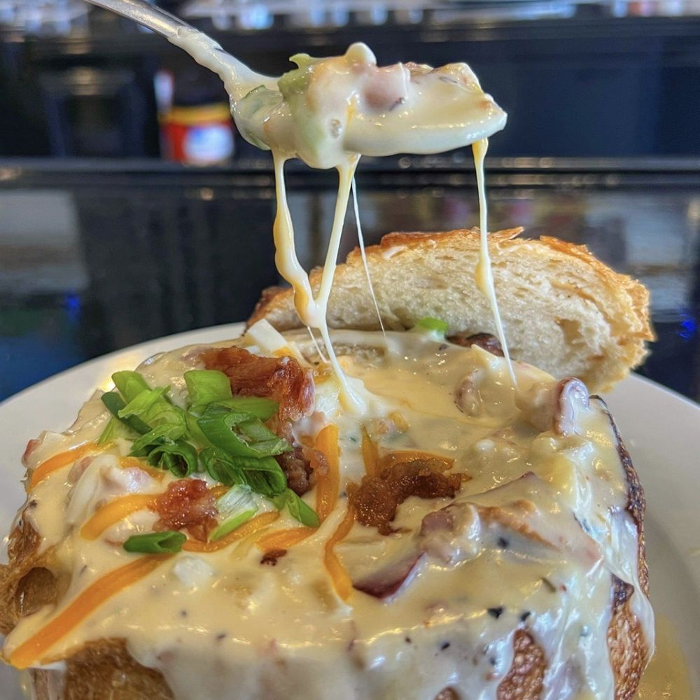 Streets On Main - Potato Soup in Sour Dough Bread Bowl - American Near Me - Snowflake, Arizona Streets On Main - Potato Soup in Sour Dough Bread Bowl - American Near Me - Snowflake, Arizona