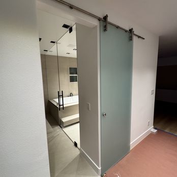 RAD Glass - Frameless privacy glass barn door - Glass & Mirrors Near Me RAD Glass - Frameless privacy glass barn door - Glass & Mirrors Near Me