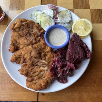 Deutschland Downtown - Breaded Chicken Schnitzel with mushroom Sauce. - German Near Me - Fredericksburg, Virginia