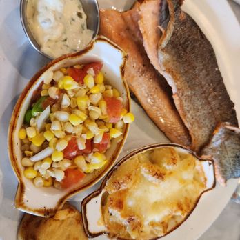 Public House - Sautéed Carolina Trout with Sweet Corn Succotash and Mac & Cheese - New American Near Me - Chattanooga, Tennessee Public House - Sautéed Carolina Trout with Sweet Corn Succotash and Mac & Cheese - New American Near Me - Chattanooga, Tennessee